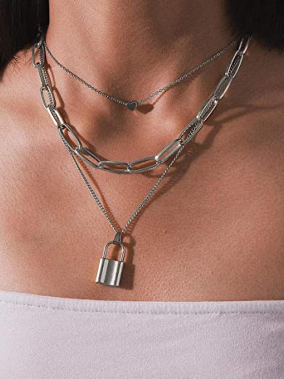 Charming Silver Plated Double Layered Heart Pendant Necklace For Women and Girls