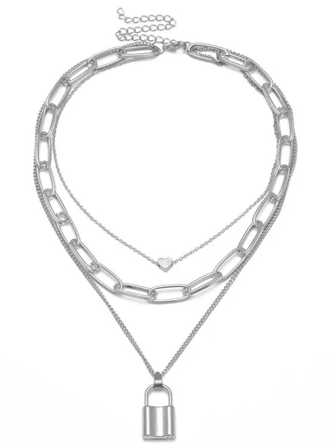 Charming Silver Plated Double Layered Heart Pendant Necklace For Women and Girls