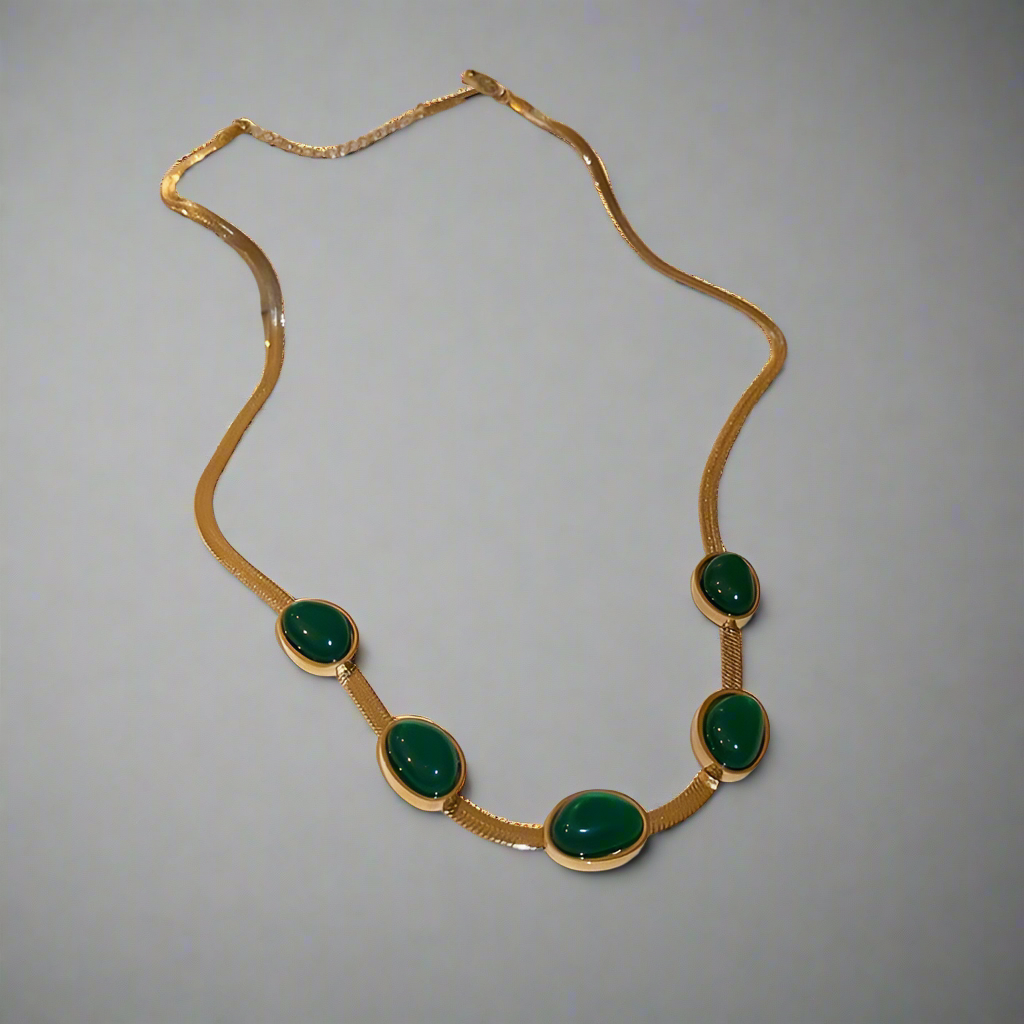 Oval Green Crystal Pendant Necklace Set With Bracelet