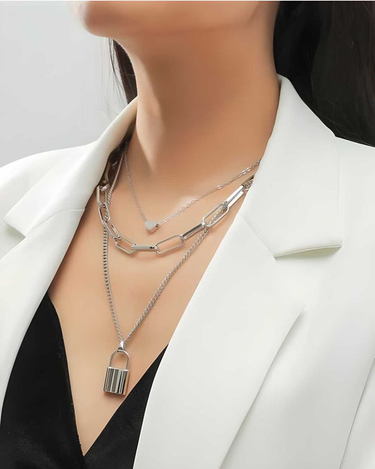 Charming Silver Plated Double Layered Heart Pendant Necklace For Women and Girls